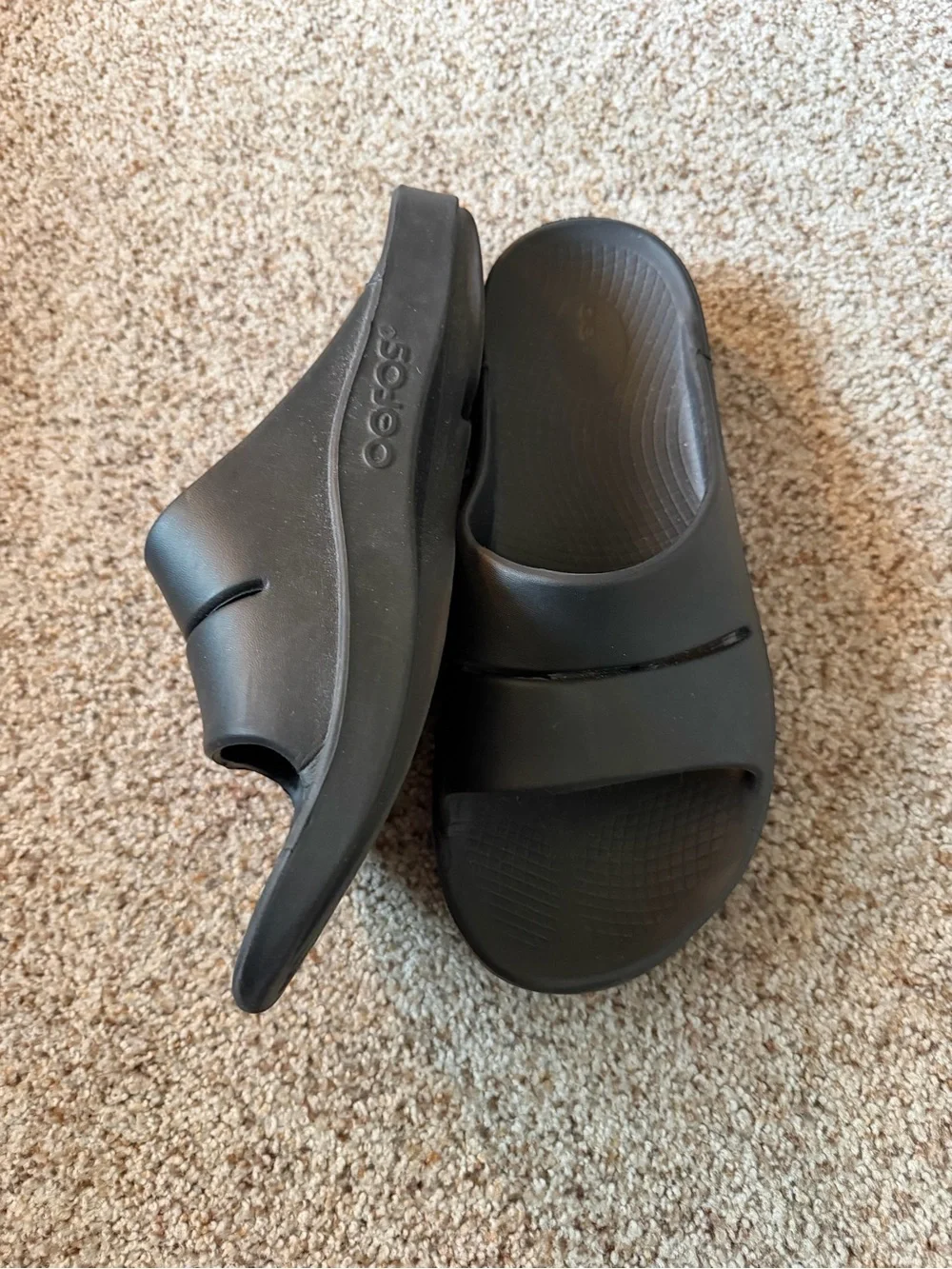OOFOS Ooahh Mens Size 11 Women’s 13 Sport Slides Black Comfort Shoes Sandals